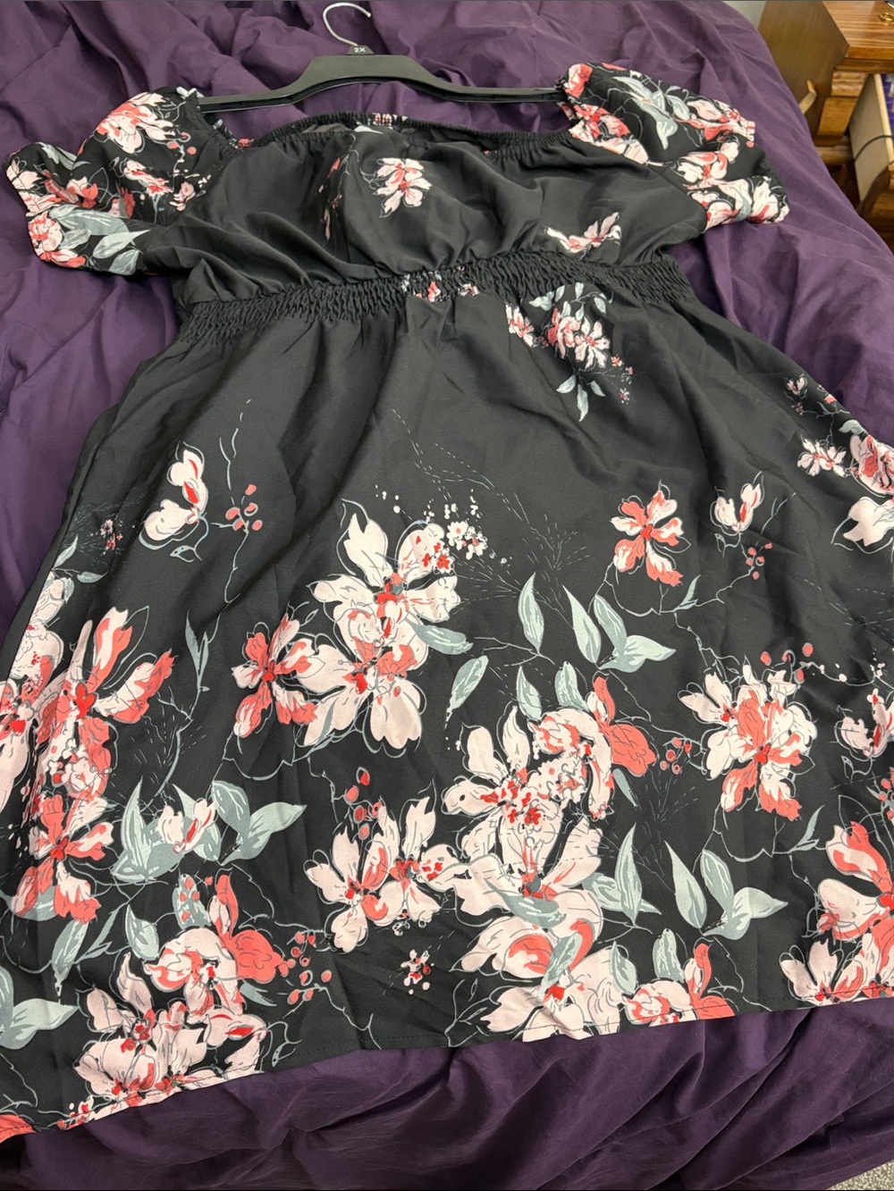 Black Floral Off-Shoulder Kids Dress with Pink and Mint Accents